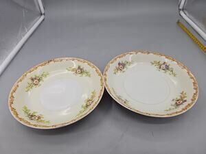 ESCO CHINA X2 Japan Red Border Floral Spray Soup Bowl 7 1/2"